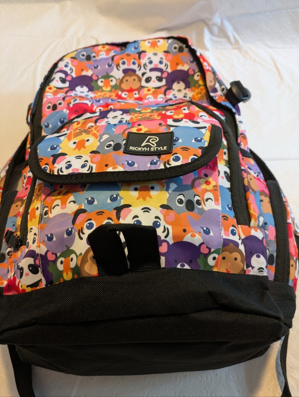 Rickyh Style black/multi back pack canvas school bag, 18x12x7